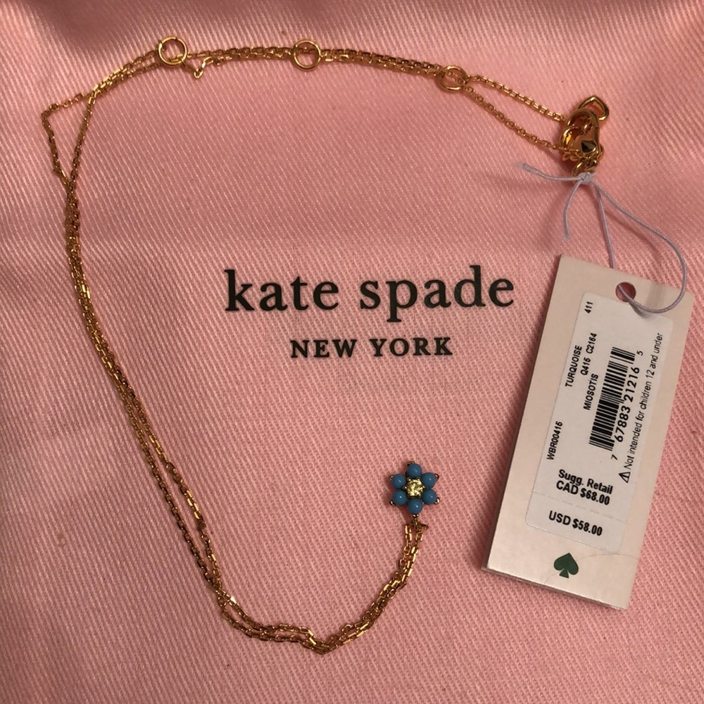 COPY-KATE SPADE TURQUOISE/RHINESTONE GOLD-TONE NECKLACE-17in chain+3in extender.